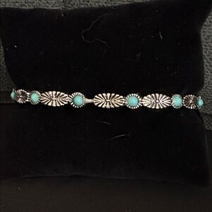 Turquoise and Silver Leaf Bracelet